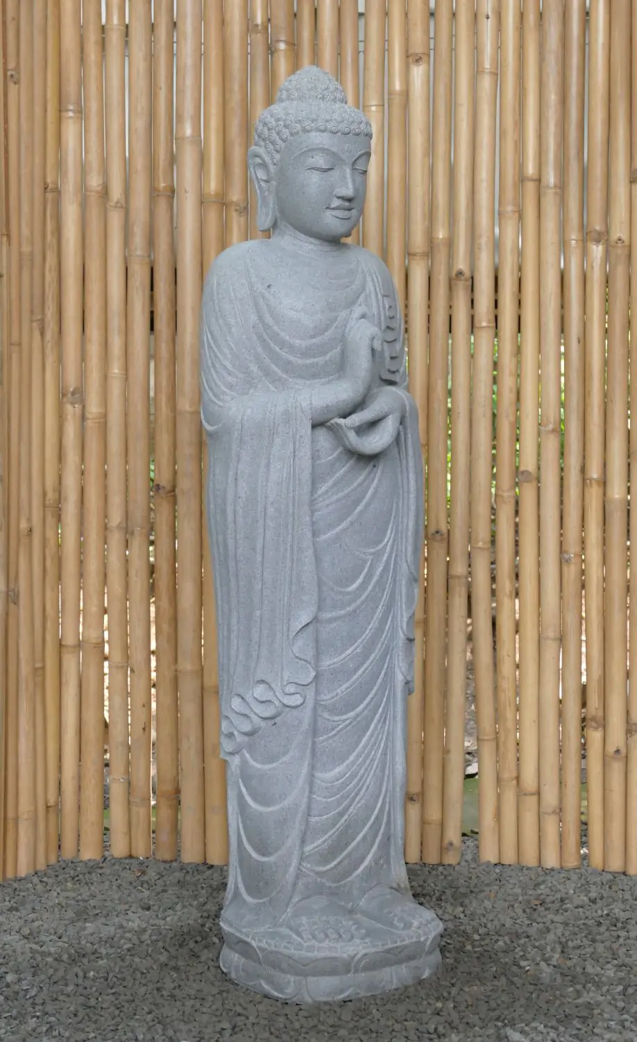  Product image 6 of the product “Standing Buddha made of Riverstone in Dharmachakra position - gesture of wheel of the teaching of Dharma. About 152cm height ”